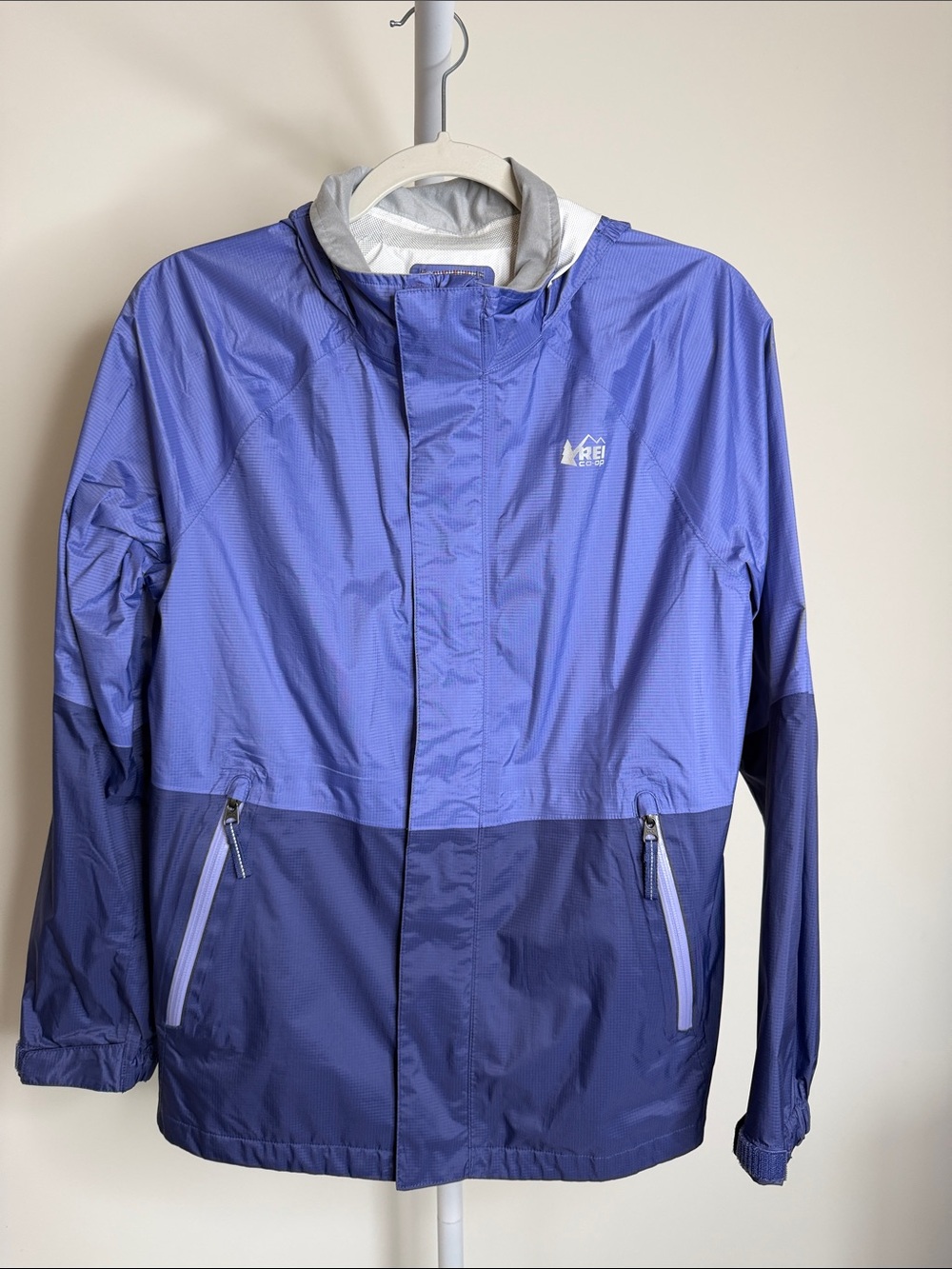 REI Kid’s Two-Tone Blue/Purple Rain Jacket